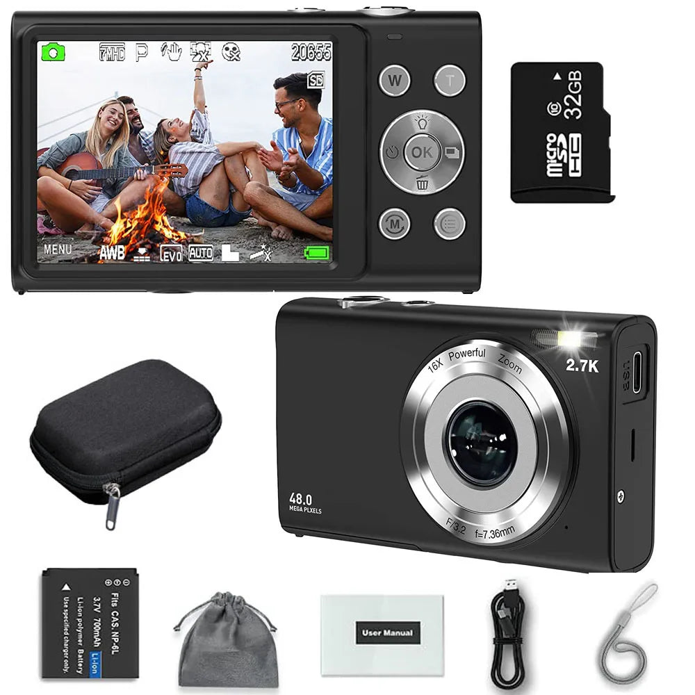 2.7K Digital Camera Autofocus Vlogging Camera HD 48MP with 2.8" Large Screen Camcorder Camera for Photography for Kid Adult
