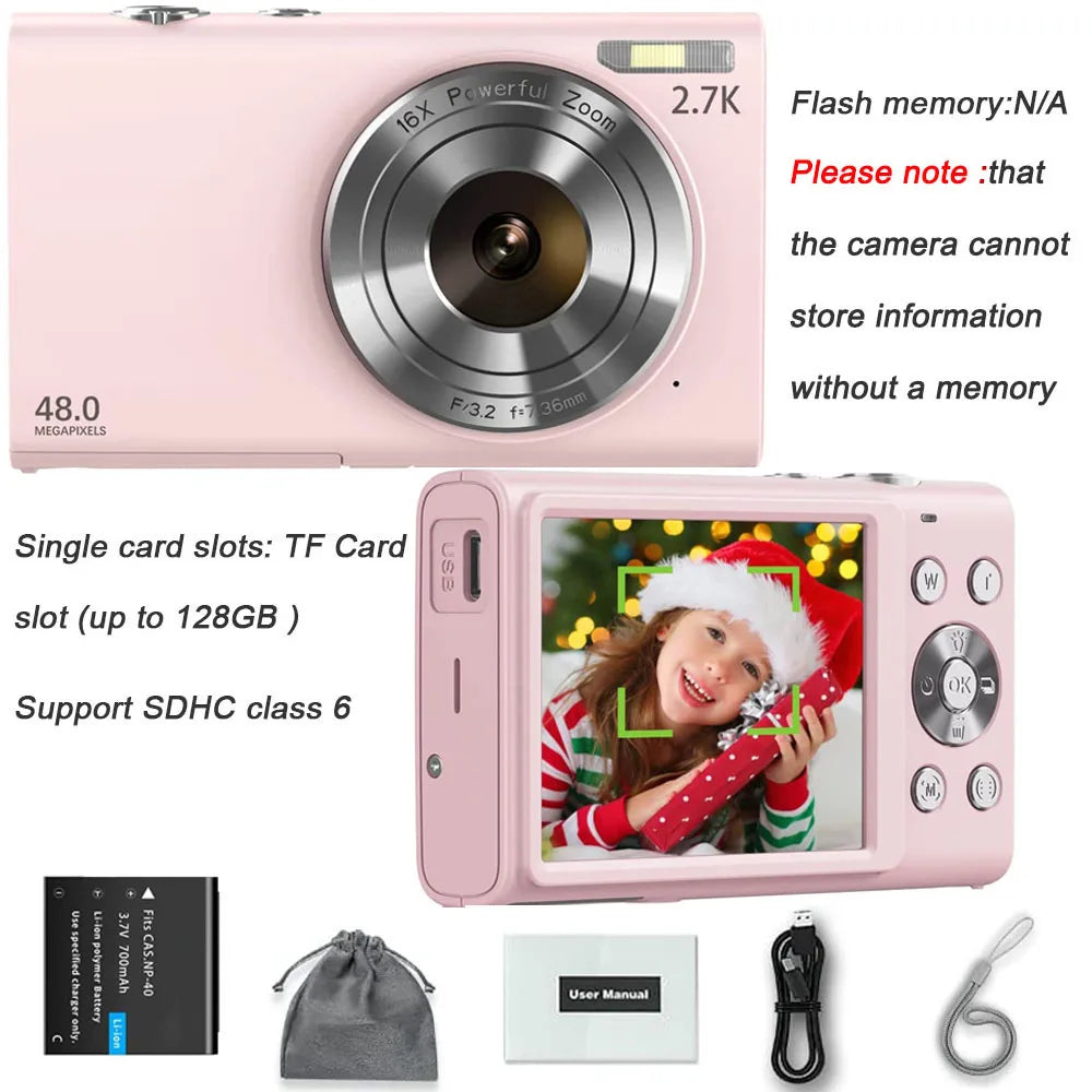2.7K Digital Camera Autofocus Vlogging Camera HD 48MP with 2.8" Large Screen Camcorder Camera for Photography for Kid Adult