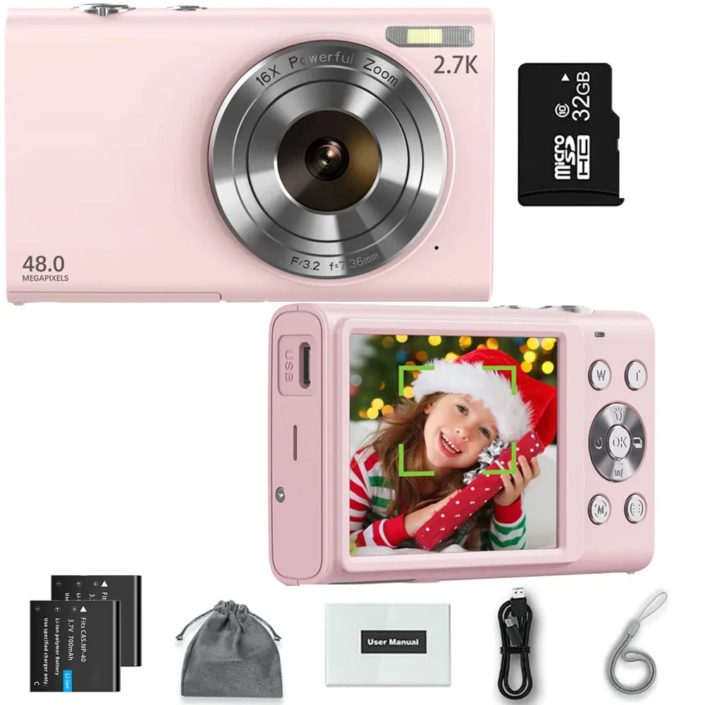 2.7K Digital Camera Autofocus Vlogging Camera HD 48MP with 2.8" Large Screen Camcorder Camera for Photography for Kid Adult
