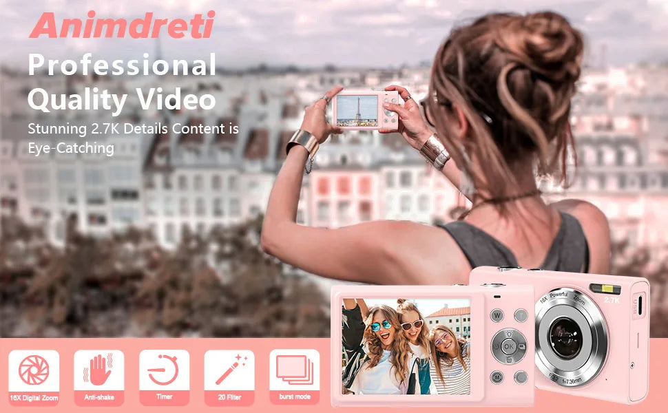 2.7K Digital Camera Autofocus Vlogging Camera HD 48MP with 2.8" Large Screen Camcorder Camera for Photography for Kid Adult