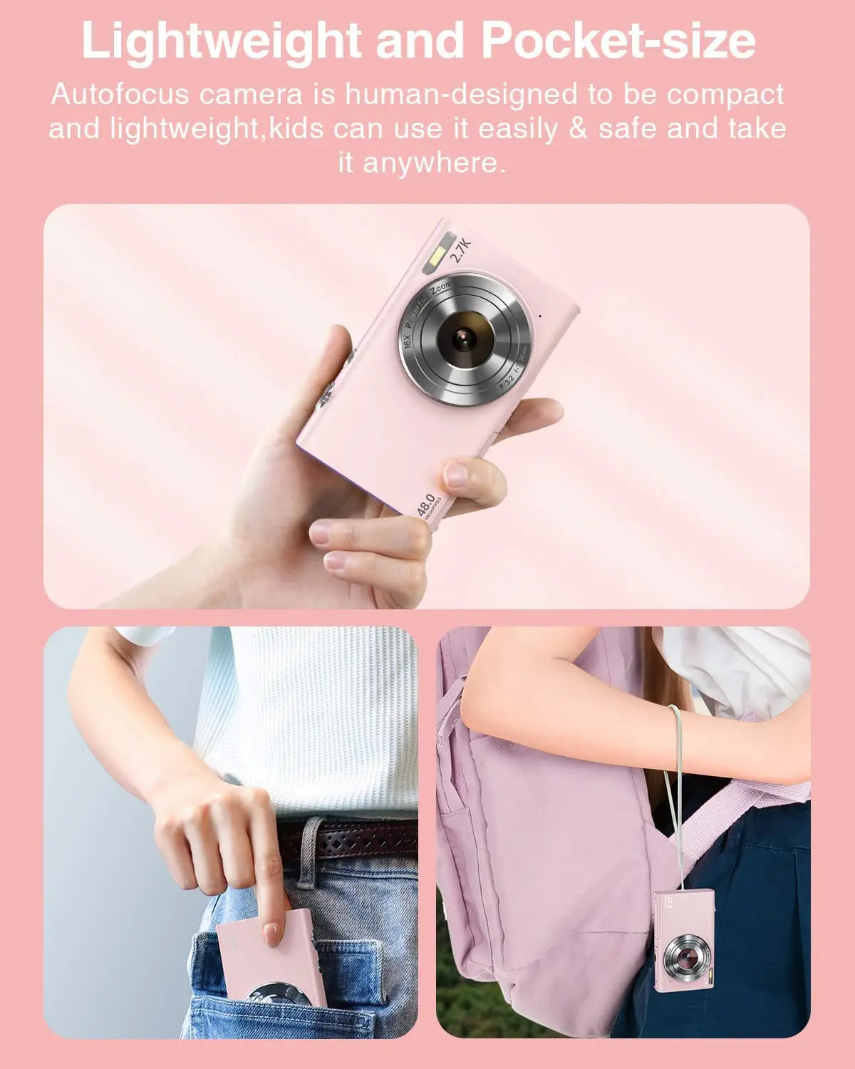 2.7K Digital Camera Autofocus Vlogging Camera HD 48MP with 2.8" Large Screen Camcorder Camera for Photography for Kid Adult