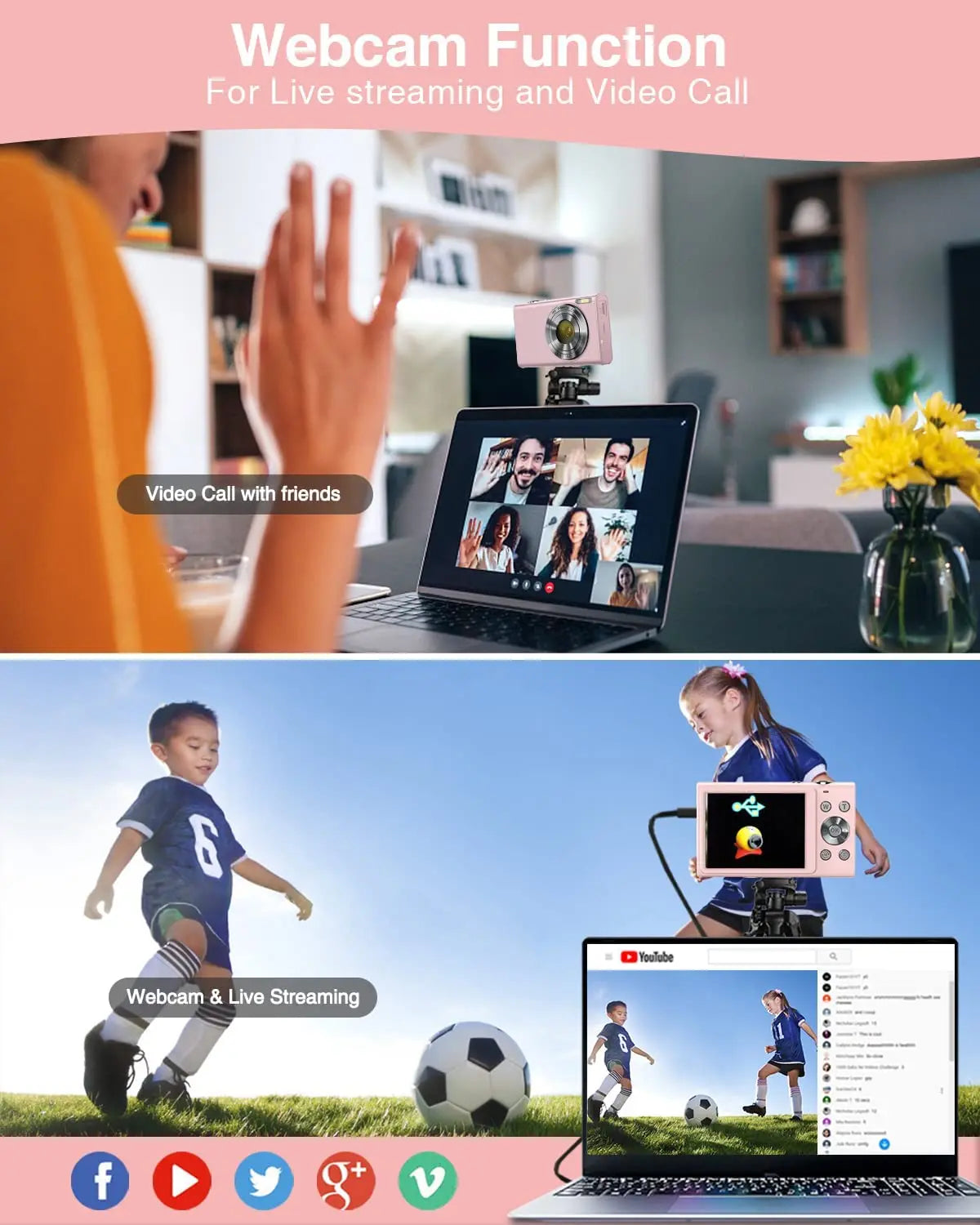 2.7K Digital Camera Autofocus Vlogging Camera HD 48MP with 2.8" Large Screen Camcorder Camera for Photography for Kid Adult