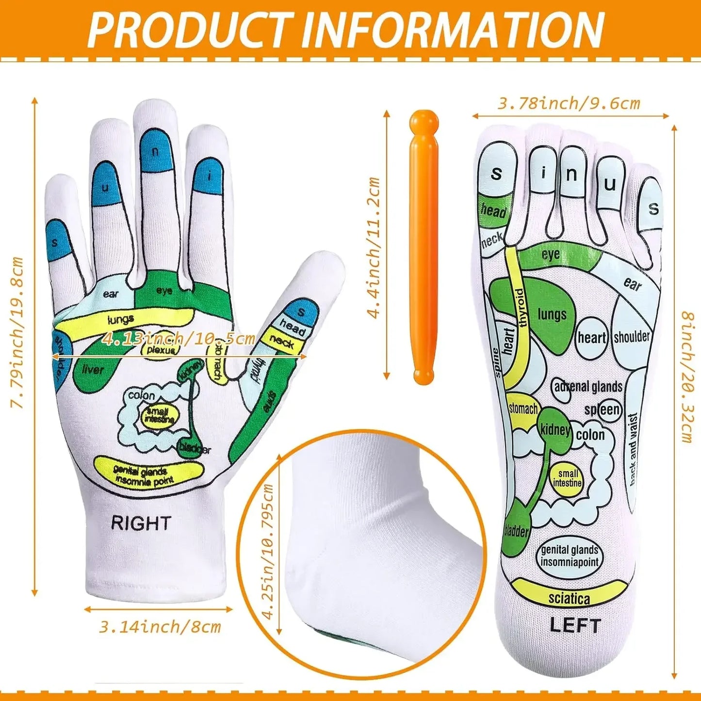 Acupressure Reflexology Gloves and Socks Set Massage with Point Massager Tools Hand Spa Reflexology Sock Five Toe Separate Socks