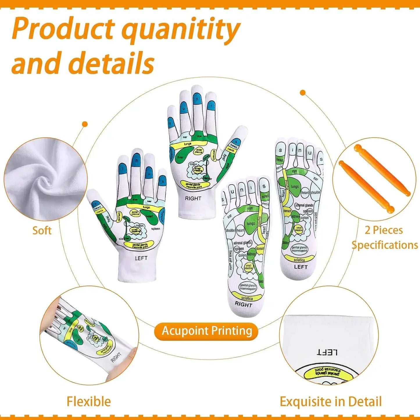 Acupressure Reflexology Gloves and Socks Set Massage with Point Massager Tools Hand Spa Reflexology Sock Five Toe Separate Socks