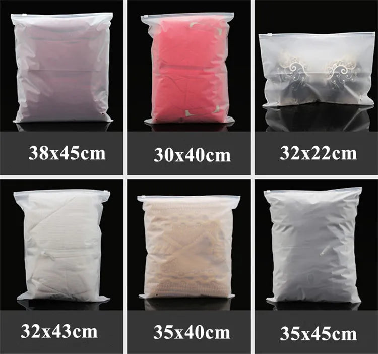 50pcs 140micron Both Sides Frosted Garment Zipper Bag T-shirt Underwear Socks Toys Towel Travel Wash Supplies Packaging Pouches