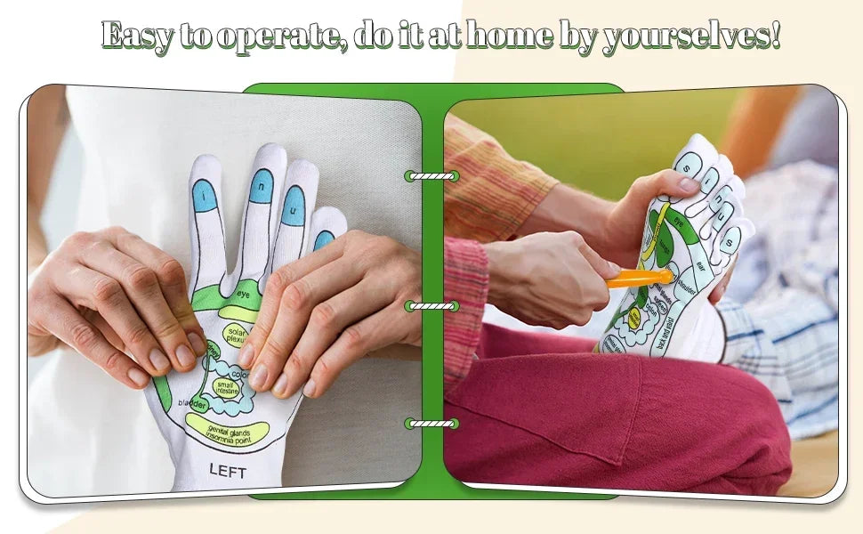 Acupressure Reflexology Gloves and Socks Set Massage with Point Massager Tools Hand Spa Reflexology Sock Five Toe Separate Socks