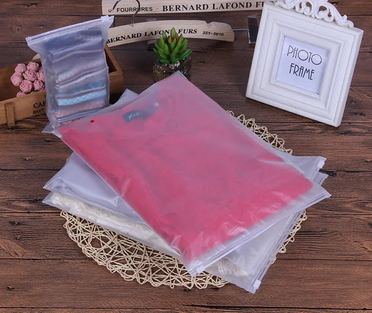 50pcs 140micron Both Sides Frosted Garment Zipper Bag T-shirt Underwear Socks Toys Towel Travel Wash Supplies Packaging Pouches