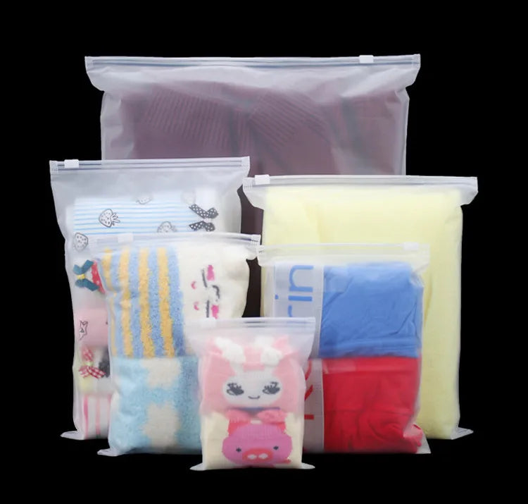 50pcs 140micron Both Sides Frosted Garment Zipper Bag T-shirt Underwear Socks Toys Towel Travel Wash Supplies Packaging Pouches