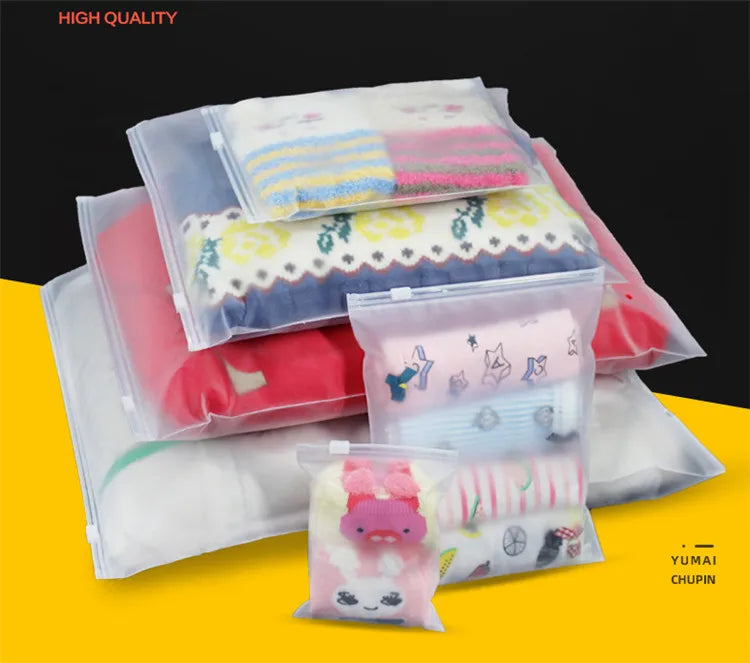 50pcs 140micron Both Sides Frosted Garment Zipper Bag T-shirt Underwear Socks Toys Towel Travel Wash Supplies Packaging Pouches