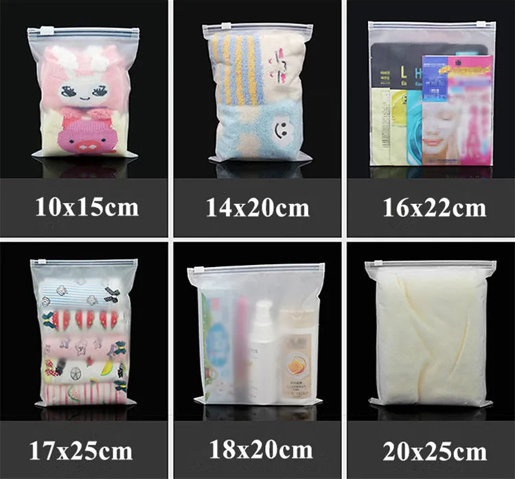 50pcs 140micron Both Sides Frosted Garment Zipper Bag T-shirt Underwear Socks Toys Towel Travel Wash Supplies Packaging Pouches
